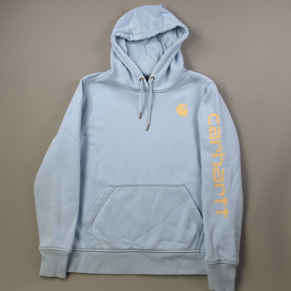 Carhartt Clarksburg Hoodie Women's M Powder Blue Sleeve Logo Pullover Sweatshirt